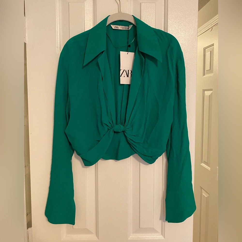 Zara Woman Crop Top with Green Knot